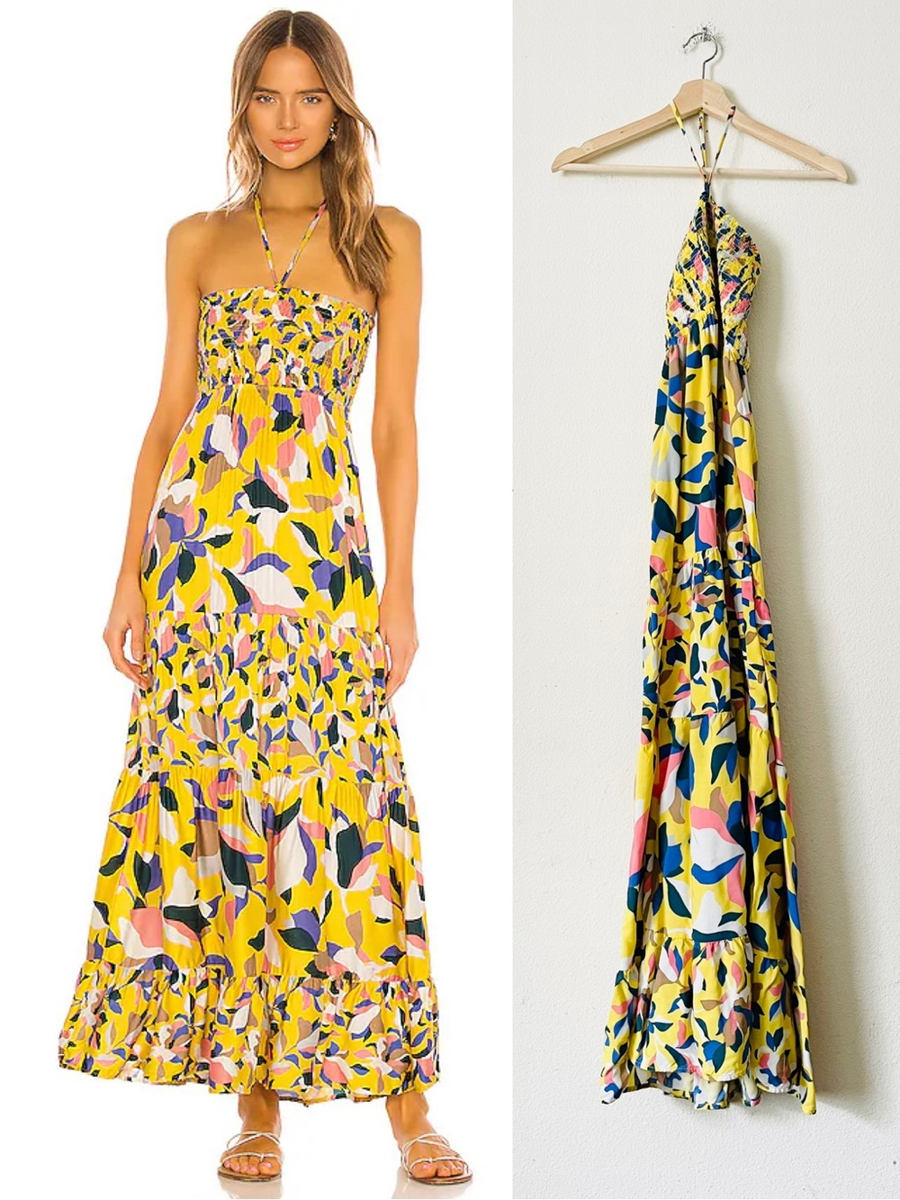 Maaji MEDIUM convertible long smocked maxi dress in Hamilton Bay yellow print